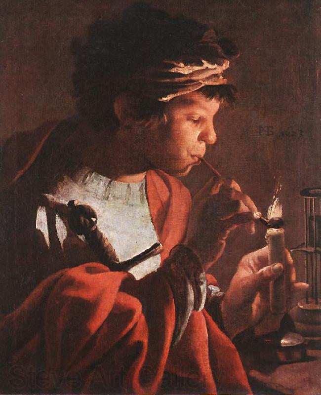 TERBRUGGHEN, Hendrick Boy Lighting a Pipe aer Norge oil painting art